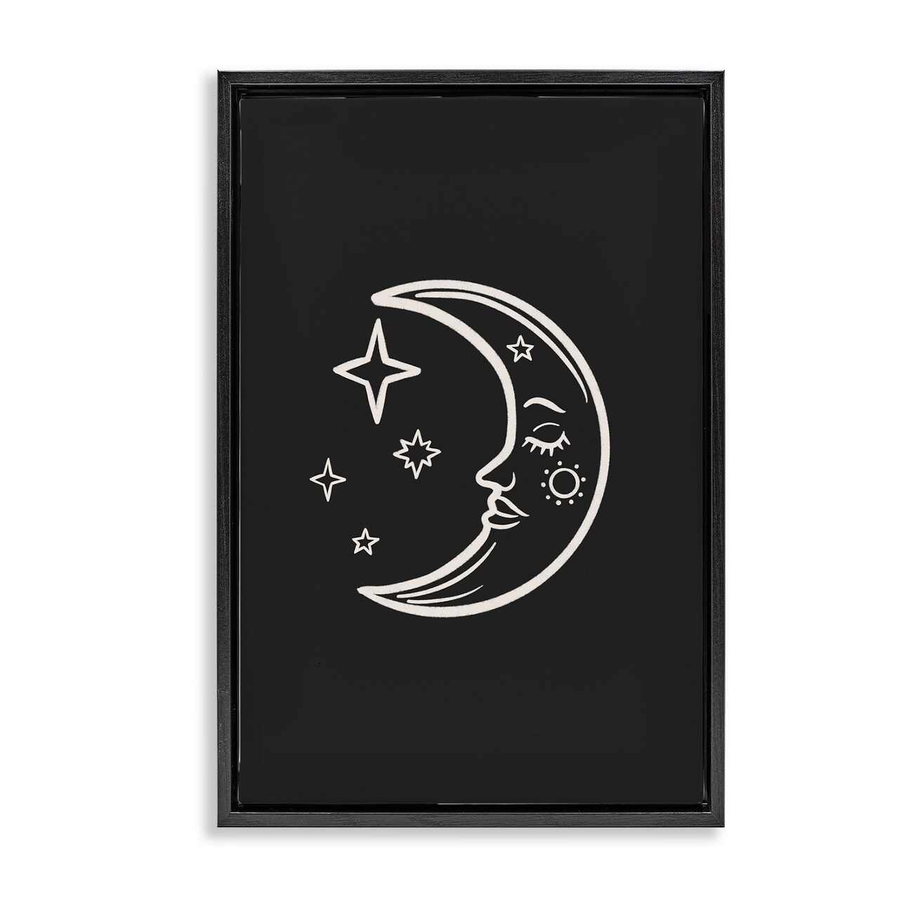 Stupell Industries Moon & Stars on Black Framed Floater Canvas Wall Art Design by JJ Design House LLC
